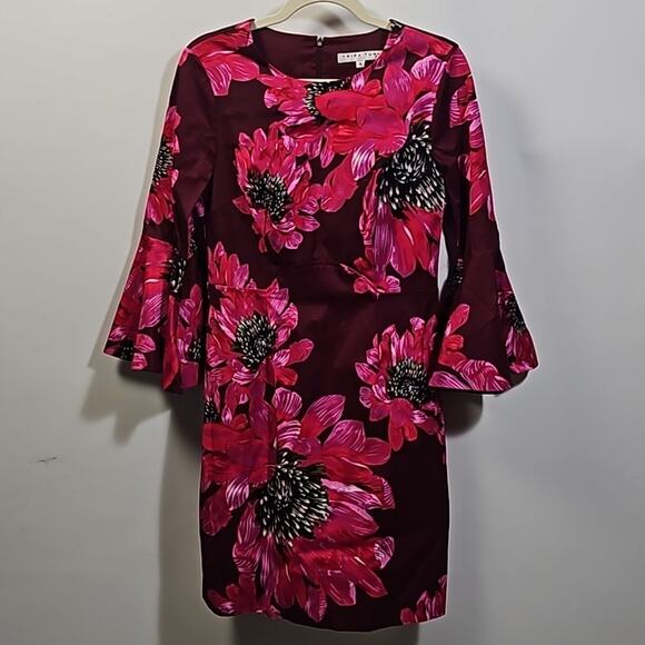 Trina Turk Floral Print Long Sleeve Dress Women’s Size 6 Red Pink Black - Picture 1 of 14